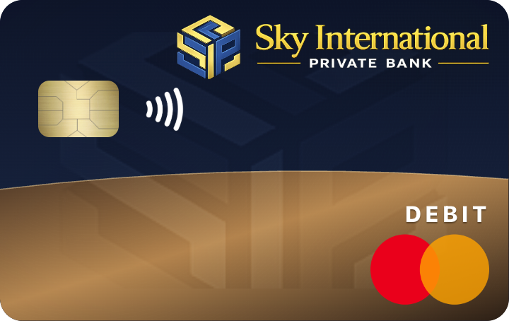 Sky Access Checking debit card, navy and bronze design