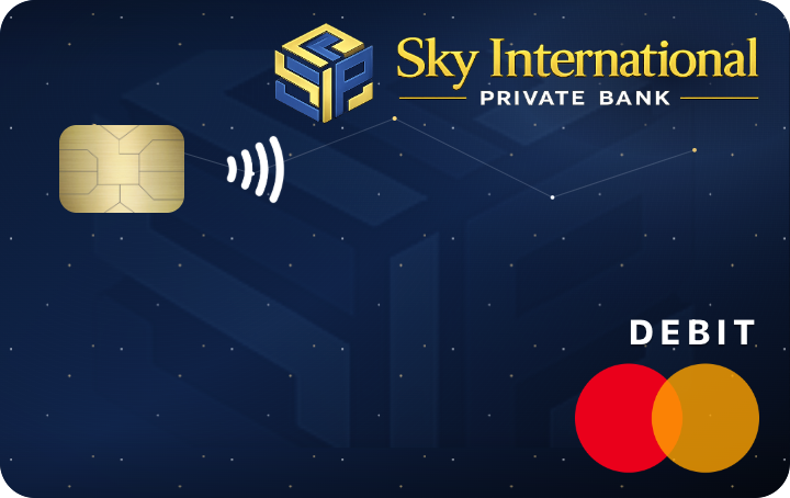 Sky International Checking debit card, midnight and silver design